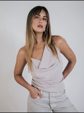 Ruched Cowl Top in Stone